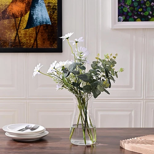 8 inch Clear Glass Flower Vases for Centerpiece Table Home Indoor Desk White - Picture 7 of 8
