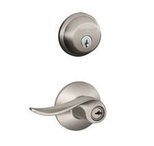 Schlage Sacramento Satin Nickel Deadbolt Keyed Entry Door Handle Combo Pack