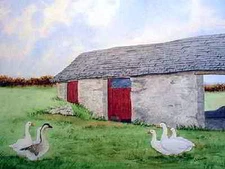 Original Northwooods Farm Watercolor Signed Landscape Painting