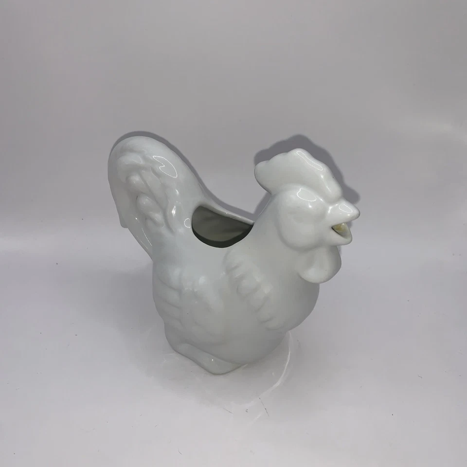 陶瓷光泽白色公鸡奶牛农舍装饰 5 英寸家居必需品 — 第 3/4 张图片