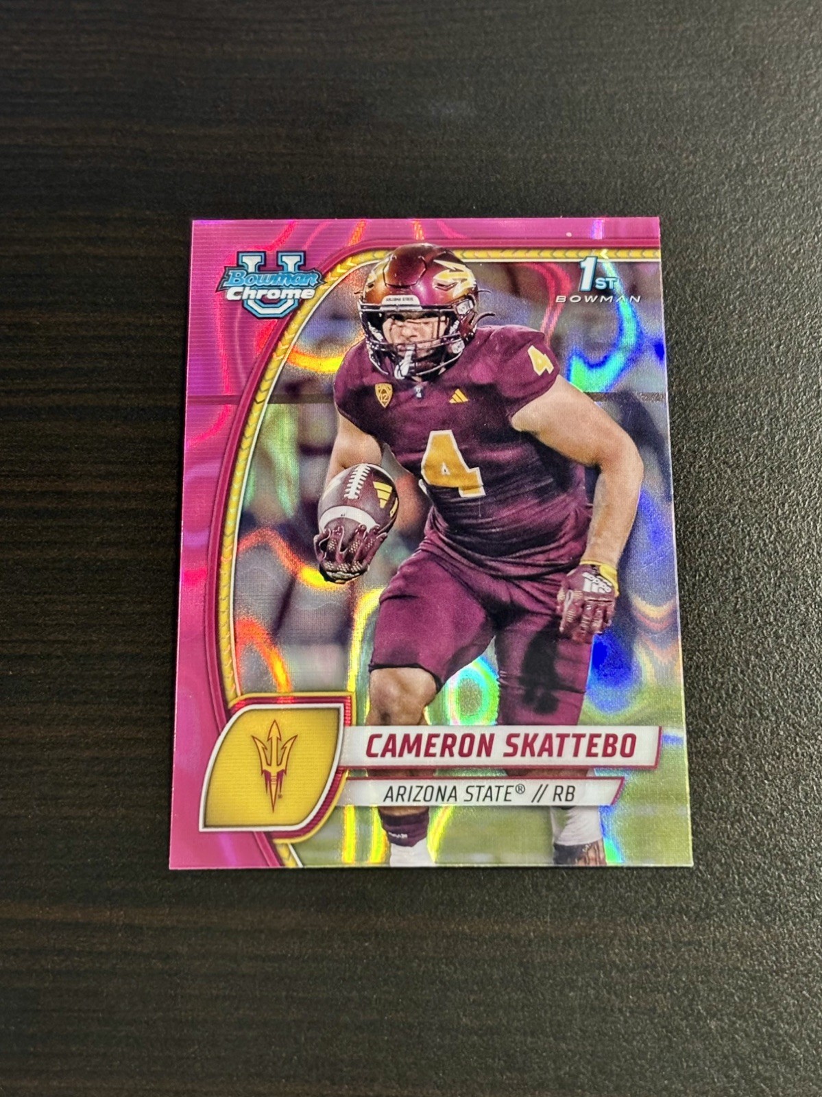 2024 Bowman University Chrome - Cam Skattebo #37 Pink Lava Refractor (RC)