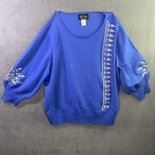 Bob Mackie Wearable Art Sweater Blue Silver Women 3X Diamonds Pearls Embroidery