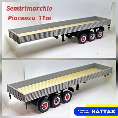 # 1/43 SEMIRIMORCHIO a 3 ASSI 11m CON CASSONE GRIGIO BATTAX adatto x motrici IXO