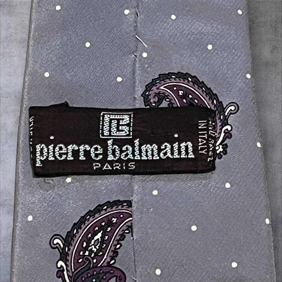 Corbata vintage Pierre Balmain formas grises lunares seda hecha en Italia Foto 2 de 4