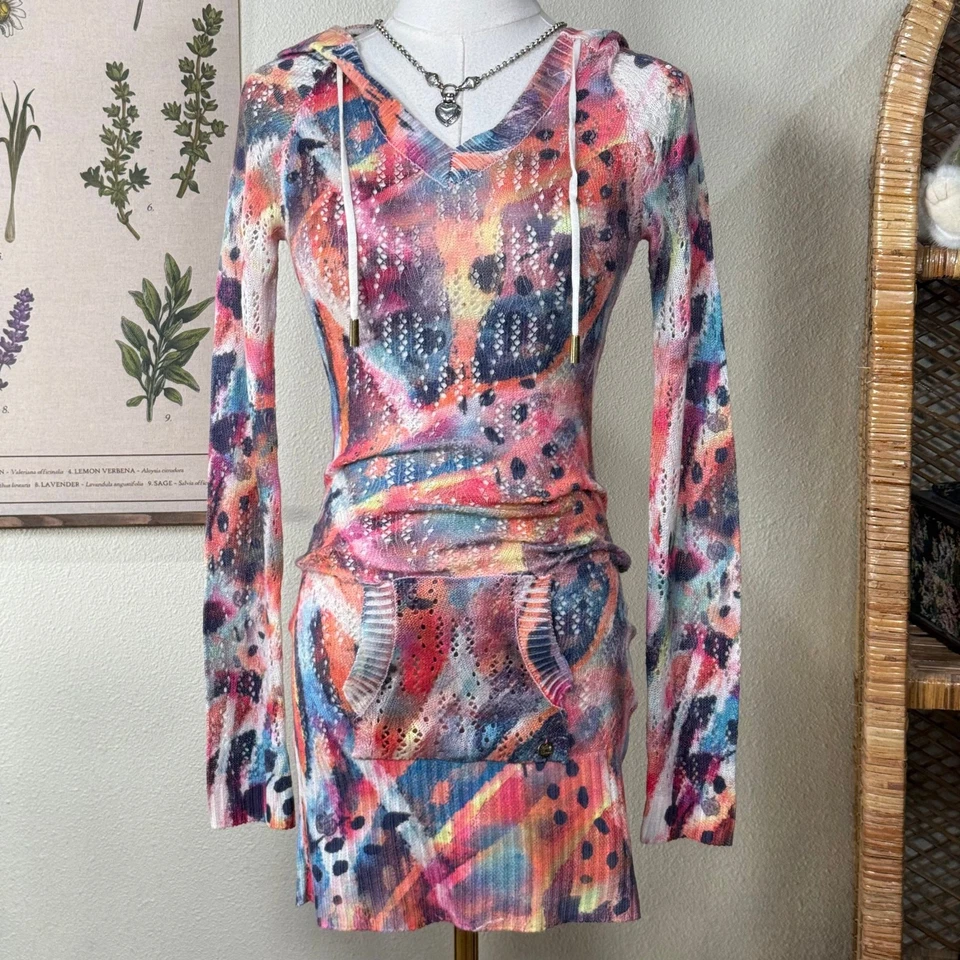 Mini vestido de malha vintage Y2k parte inferior da maçã com capuz sexy streetwear grunge Gyaru P - Imagem 3 de 4