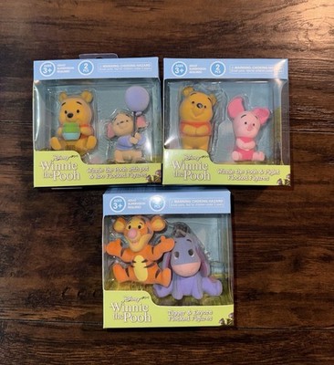 Disney Winnie the Pooh Flocked Figure Set of 6 Pooh Piglet Tigger Eeyore Roo New