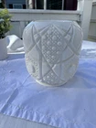 Vintage Fenton White Milk Glass Vase Geometric Quilt Raised Panel Planter