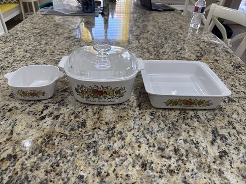 Vintage Pyrex Corning Ware Spice of Life 3 Baking Dish Dinnerware Set - Picture 1 of 8