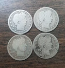 Barber Quarter Lot of 4 circulated- 90% silver FREE Shipping!