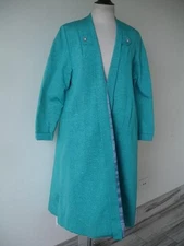 Women's M L Vtg 1930's Turquoise Art Deco Long Dress Opera Coat Open Front Cape