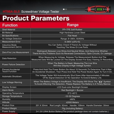 Digital Voltage Tester HT95A SL5 PH1 Screwdriver with NCV Detection Function