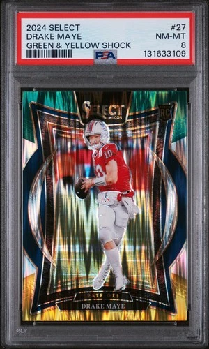 2024 PANINI SELECT GREEN & YELLOW SHOCK #27 DRAKE MAYE ROOKIE RC PSA 8