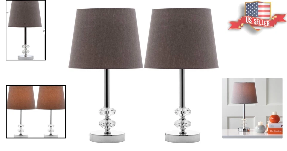 Juego de 2 Lámparas de Mesa LED de Cristal de 16 Pulgadas con Tonos Gris Claro para Salones Foto 2 de 4