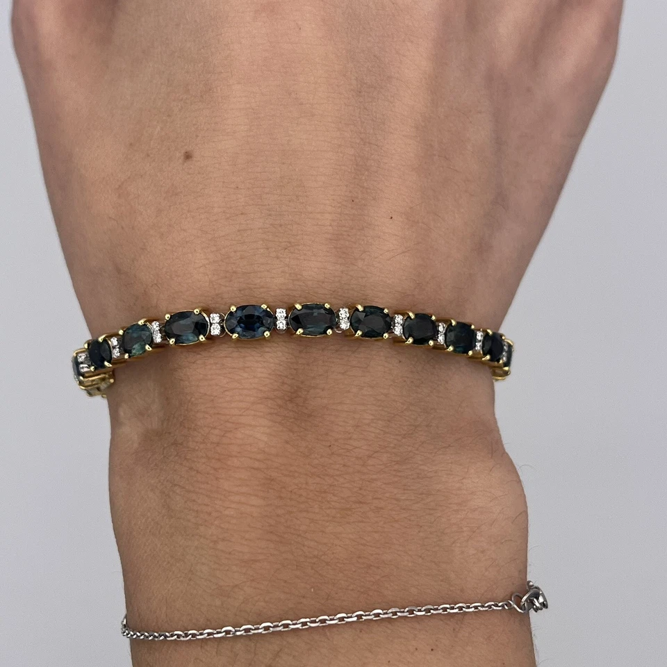 Brazalete tenis oro 18k 750 dos tonos 16ctw zafiro ovalado y diamantes 6,75" Foto 2 de 4