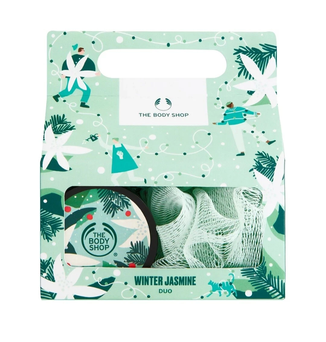 THE BODY SHOP WINTER JASMINE BODY BUTTER SUGAR SCRUB WASHCLOTH DUO