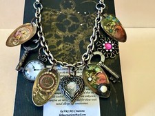 Artisan One of a Kind Charm Necklace Spoons Keys Steampunk Gothic Victorian 19"