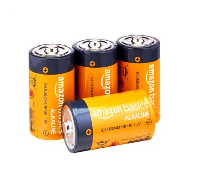 AMAZON BASICS 4-Pack D Cell Alkaline Everyday Batteries, 1.5 Volt, Exp ...