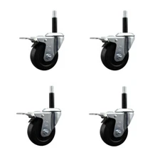 3.5 Inch SS Hard Rubber Swivel 3/4 Inch Expand Stem Caster Set Total Lock Brake