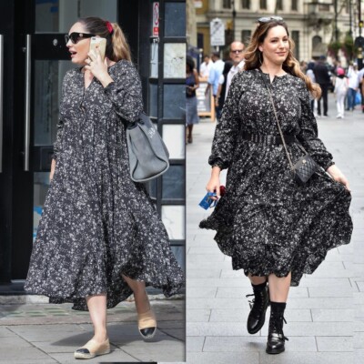 ZARA Black White Floral Ditsy Spotty Tiered Smock Midi Angel Dress Size L  12 14 UK