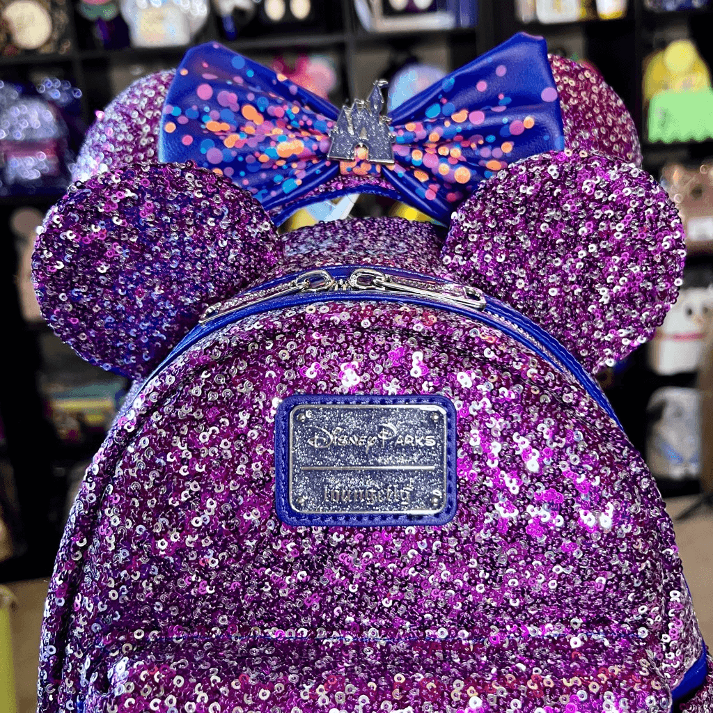 Loungefly Disney Parks Purple Ears Sequin Mini Backpack Disney Parks Loungefly Sparkling Purple Sequin Backpack  main image 3