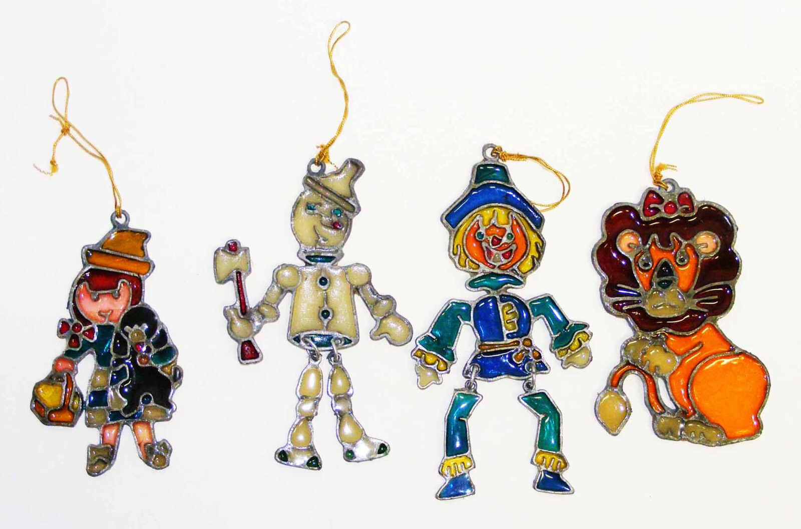 WIZARD OF OZ Vtg Kurt Adler Stained Glass Ornaments All 4 CHARACTERS NOS 1979