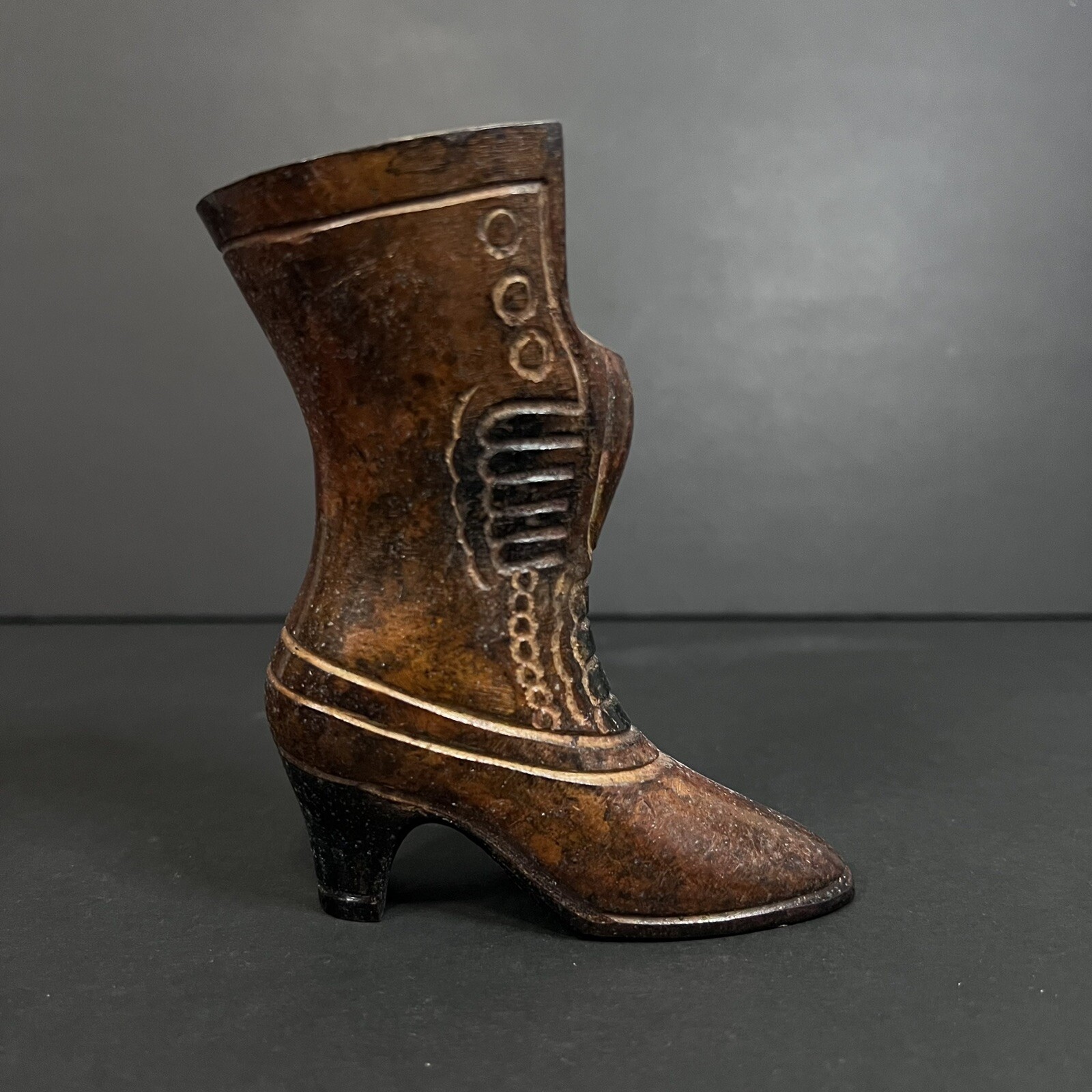 Vintage Mid Century Victorian Lace Up Ladies Heeled Boot Figurine Heavy