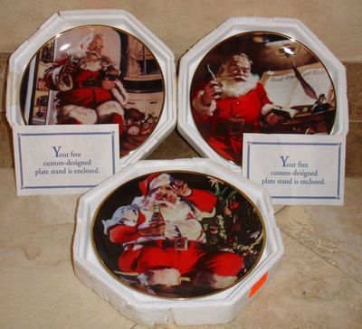 3 Coca Cola Santa Claus Christmas Plates Franklin Mint 1994  display picture 1