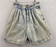 No Problem Womens Shorts 10 High Rise Acid Wash Vintage 90s Pleated Cuffed