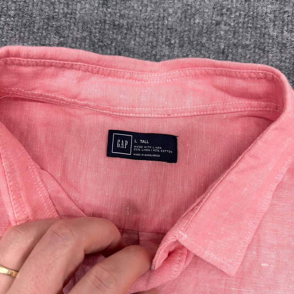 Gap Shirt Men LT Coral Pink Linen Pleated Business Classic Fit Long Sleeve Tall - Image 4 of 4