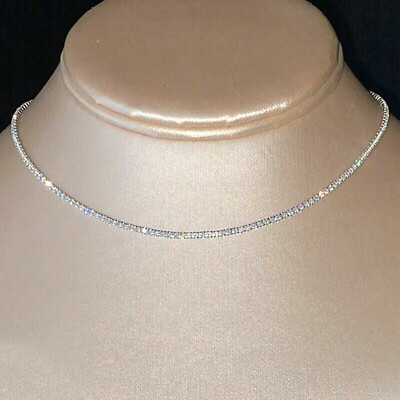 2MM Round Cut Lab Grown Diamond Women's Tennis Necklace 925 Silver 18 inch