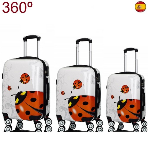 Juego de 3 maletas rígidas equipaje ruedas giratoria 360 maleta Mariquita | eBay