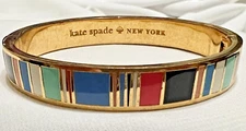 Kate Spade JUMP FOR JOY IDIOM Enamel & Gold Tone HINGED BANGLE BRACELET