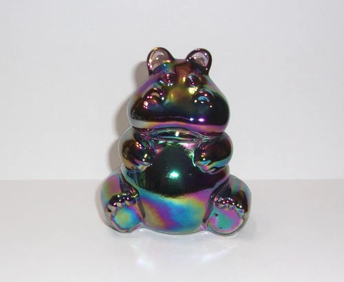 Fenton Glass Plum Purple Carnival Iridized Hippo Figurine Mosser Made In USA