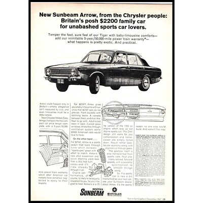 1968 Rootes Sunbeam Arrow Sedan Vintage Print Ad Chrysler Family Car ...