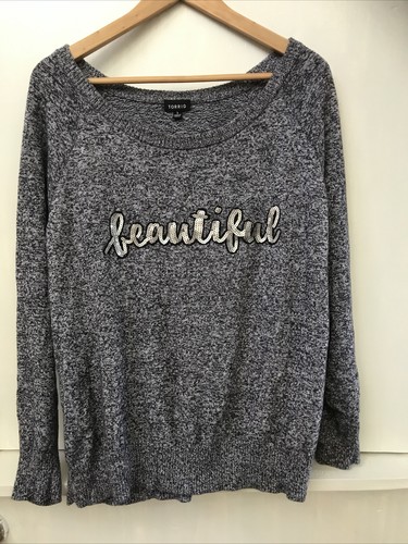 Torrid Sequin Beautiful Raglan Sweater Plus Size 1 Heather Gray Crewneck Woman's