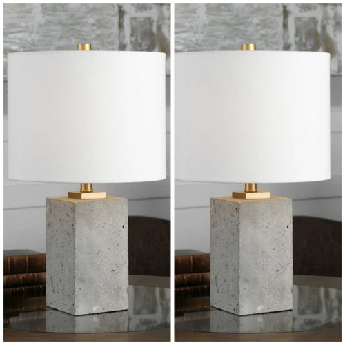PAIR STAINED CONCRETE TABLE LAMPS UTTERMOST DESK LIGHT 29237 - Picture 1 of 3
