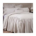 Timeless Ticking Ruffled Twin Size Bedspread, High Skirt on 3 Sides, Soft Whi.