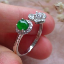 Certified Icy Green silver 925 A JADE Jadeite Cabochon RING USA 7.25    598532