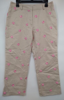Pants size 8 Beach Lilly Pulitzer Pink Shell Capri Khakis Summer pockets