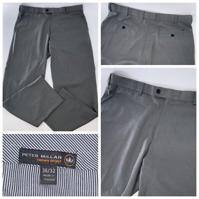 Peter Millar Crown Sport Golf Pants Men s 36x29 Gray Poly Flat Front YGI X4-46