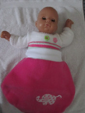 Pucksack Schlafsack - Puppenkleidung - Gr 43- 50 cm; pink, "Elefant"; Handarbeit