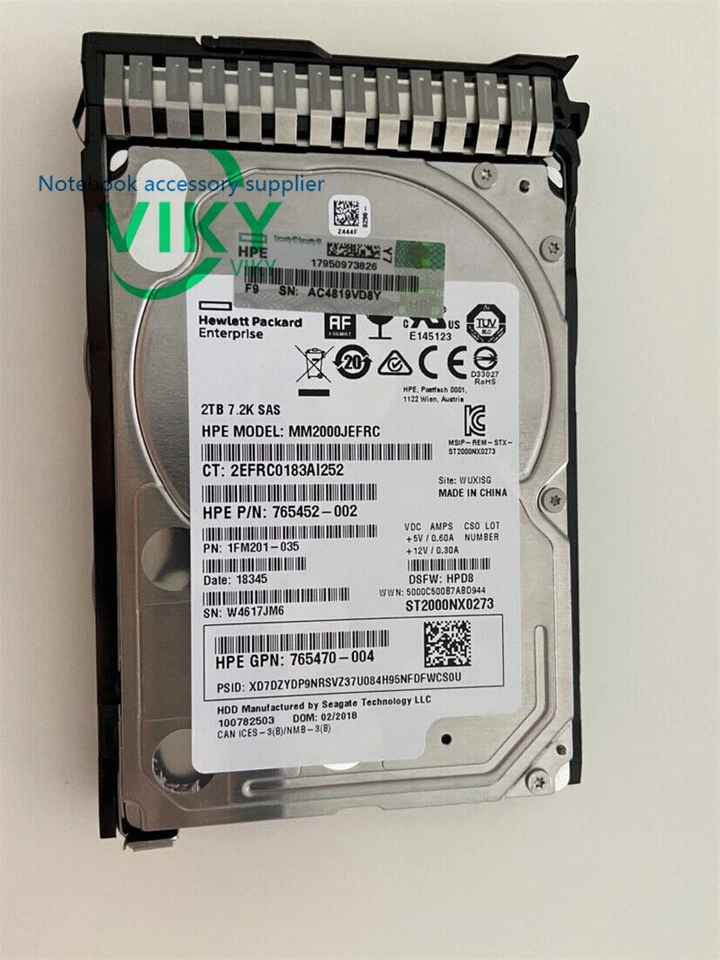 New 765466-B21 HP 2TB 12G SAS 7.2K RPM 2.5" 512E HDD 765873-001 765452-002 - Image 2 of 2
