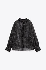 ZARA TIED COLLAR SEQUIN BLOUSE SZ S 9127/572