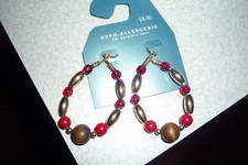 New Crimzon Rose Fashion Hypo allergenic 2 1/2" long hoop beaded earrings