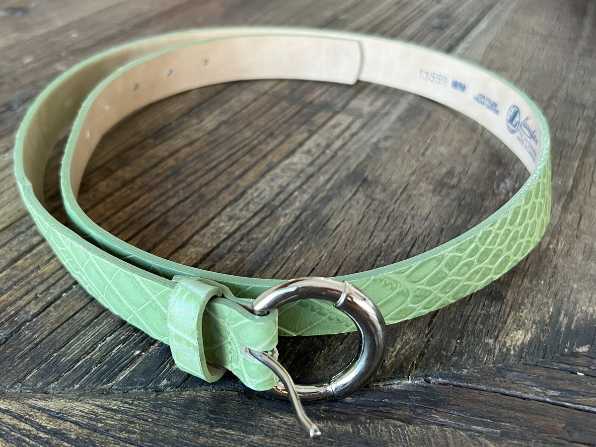 Vintage Landes Italian Leather Belt Green Silver Tone Buckle  display picture 2