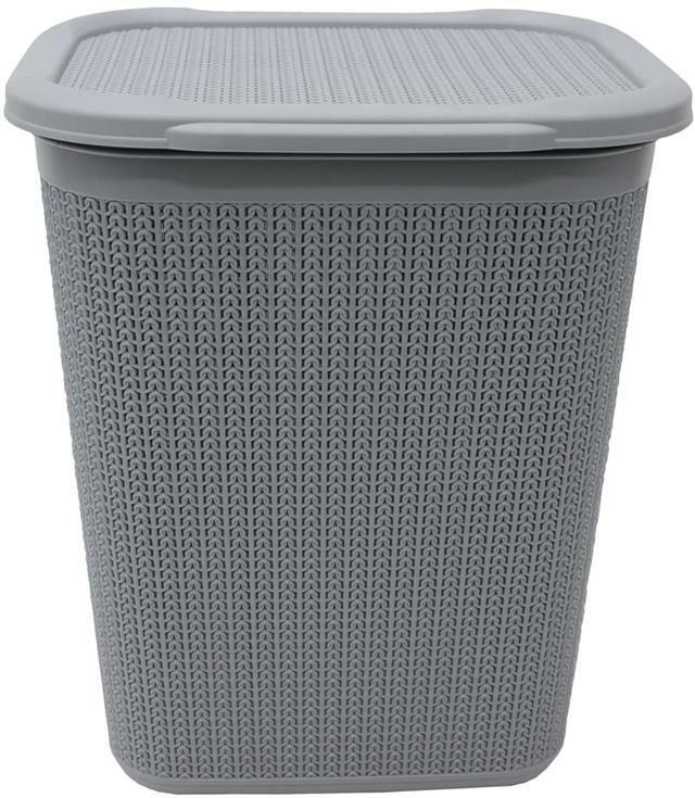 JVL Plastic Rectangular Lidded Washing Laundry Basket, Grey, 50L