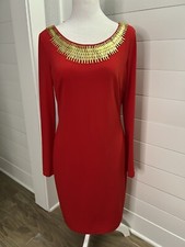 Calvin Klein Sexy Embellished Gold Neckline Red Sheath Dress Women’s Sz 6