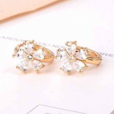 Pretty New Yellow Gold Filled Clear 5 Teardrop CZ Flower Huggie Hoop Earrings