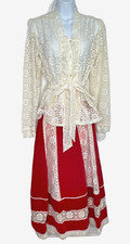 Vtg Carefree Fashions Skirt Top Set 2 Pc Velvet Lace Red Maxi Prairie Cottage