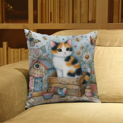 14CT Cotton Flower Animal DIY Embroidery Covers Kit 45x45cm for Sewing